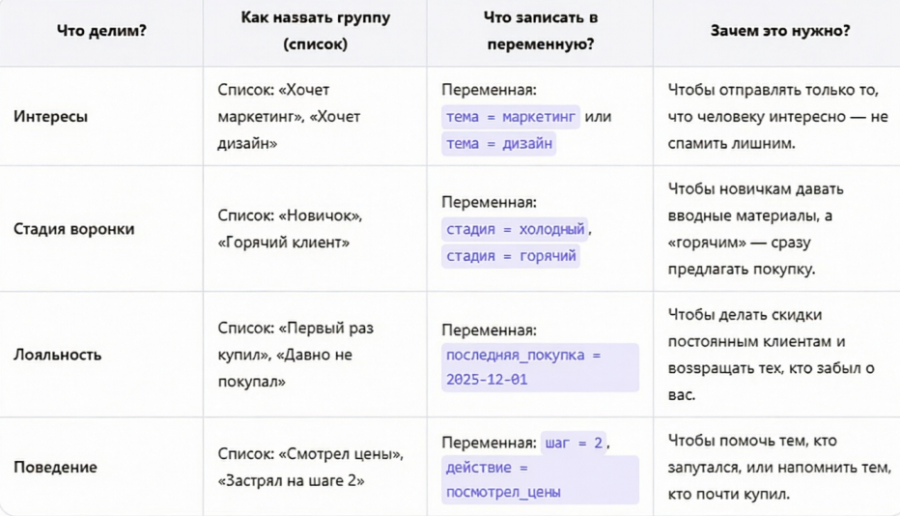 С наглядные примерами для автоворонки управлять сегментацией становится проще